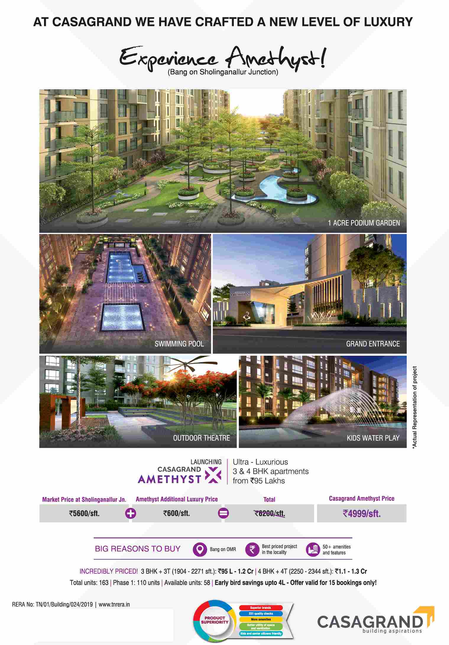 Book ultra-luxurious 3 & 4 BHK apartments @ Rs 95 Lakhs at Casagrand Amethyst in Chennai